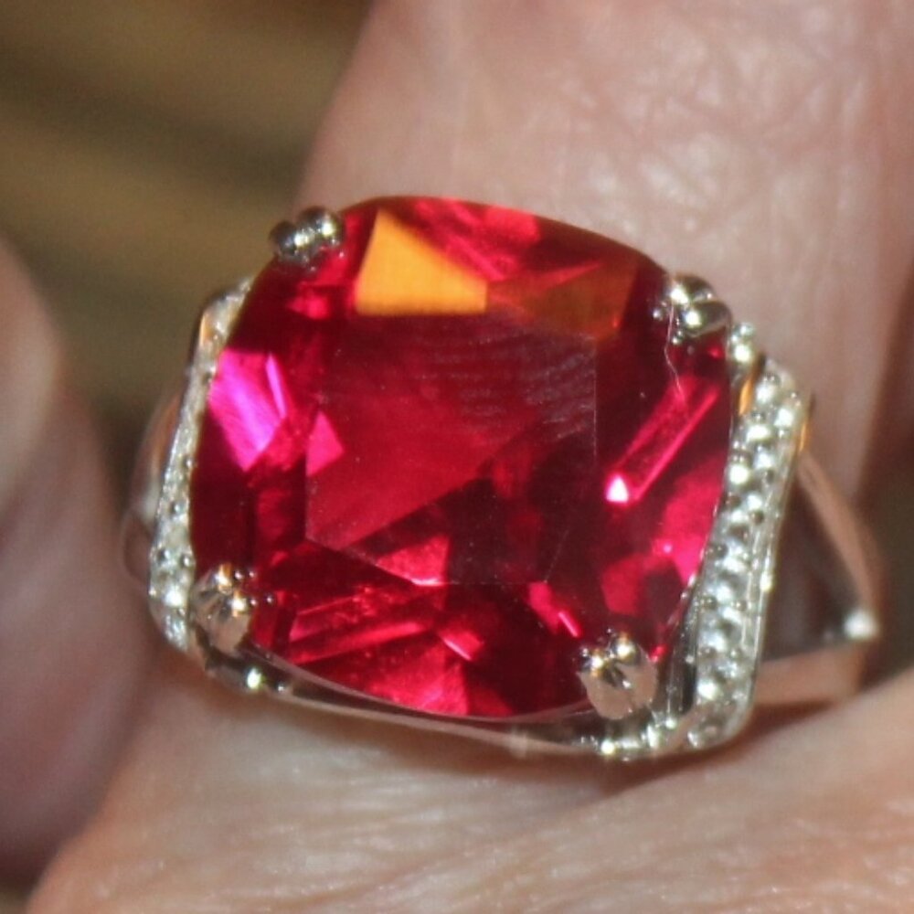 925 Sterling Huge Ruby Double Shank Designer Stat… - image 1